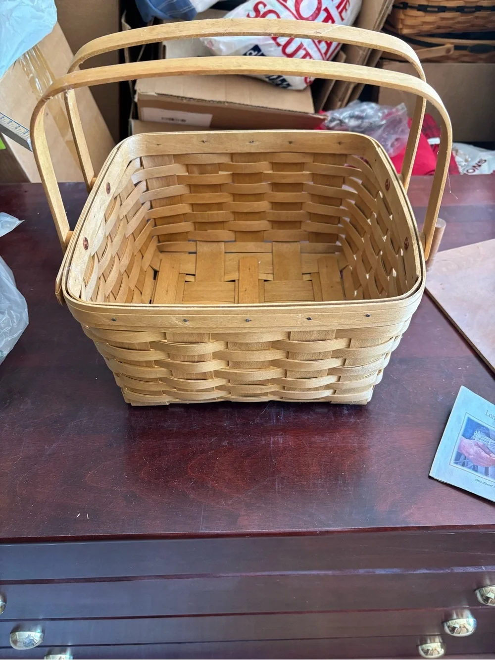 Longaberger Natural Wood Woven Basket with Double Handles